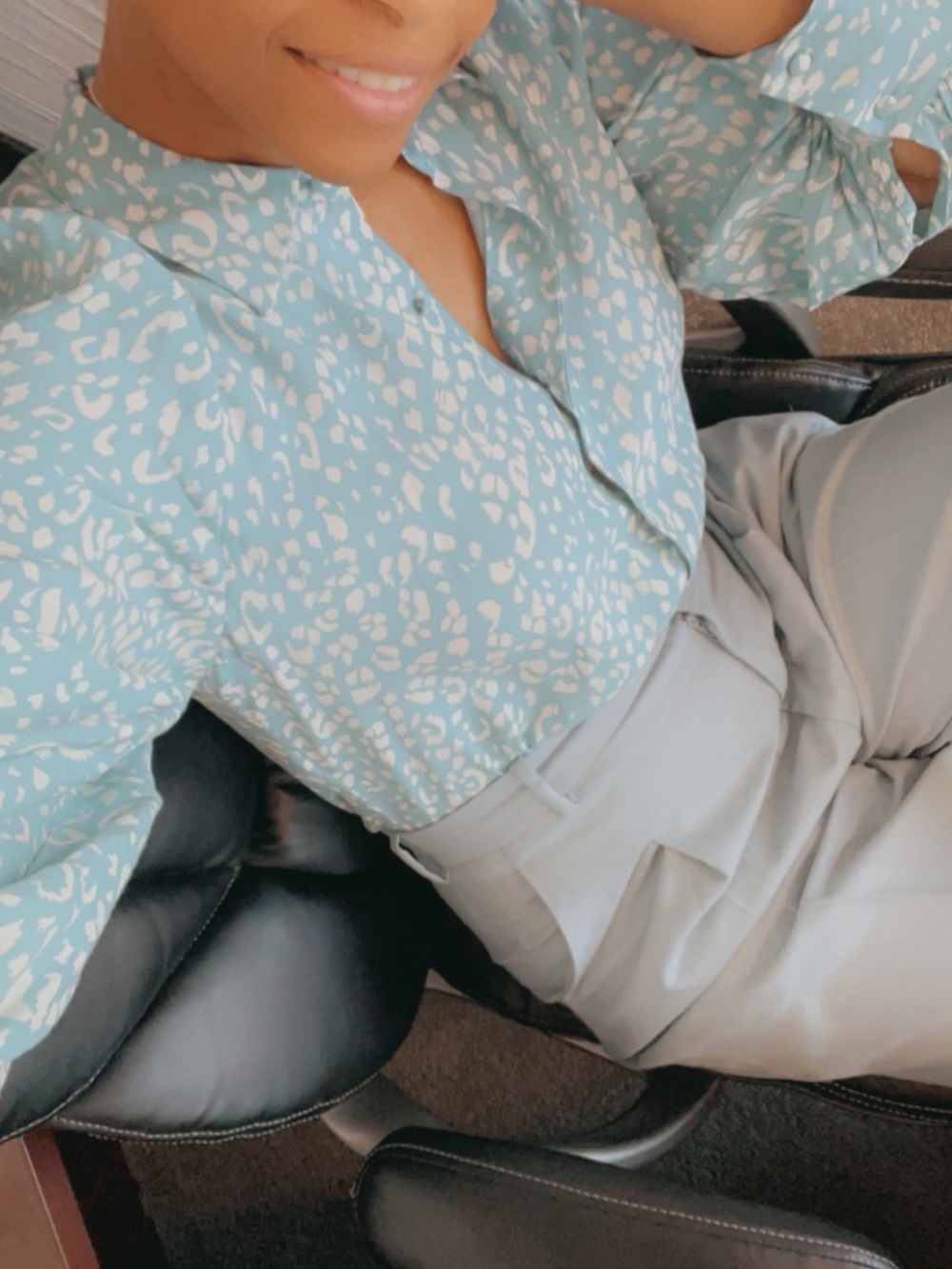 Zara Light Blue & White Printed Button-Down Shirt